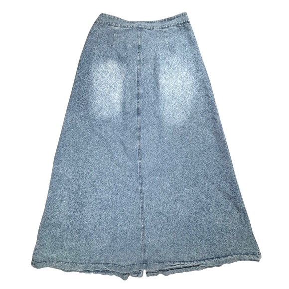 Mazik Womens Small Light Wash‎ Denim Maxi Skirt Button Front A Line Pockets EUC - Picture 3 of 8